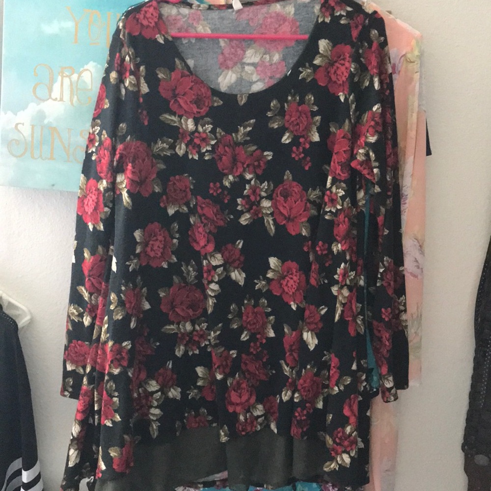 Pink Blush Black Floral Chiffon Lined Knit Tunic